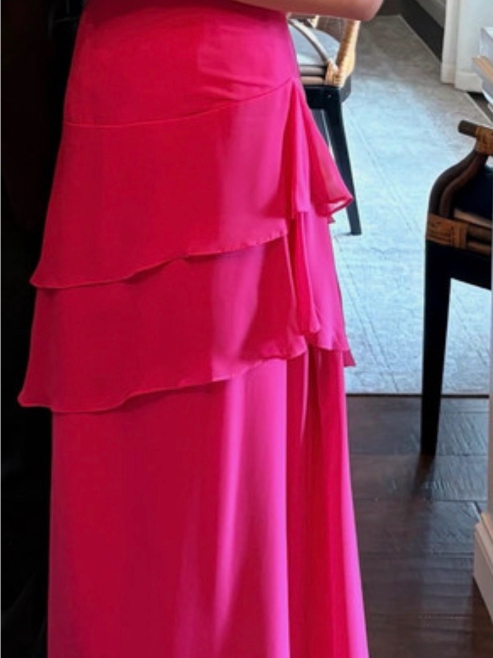 Layered Hot Pink Prom Dress with Cascading Ruffles